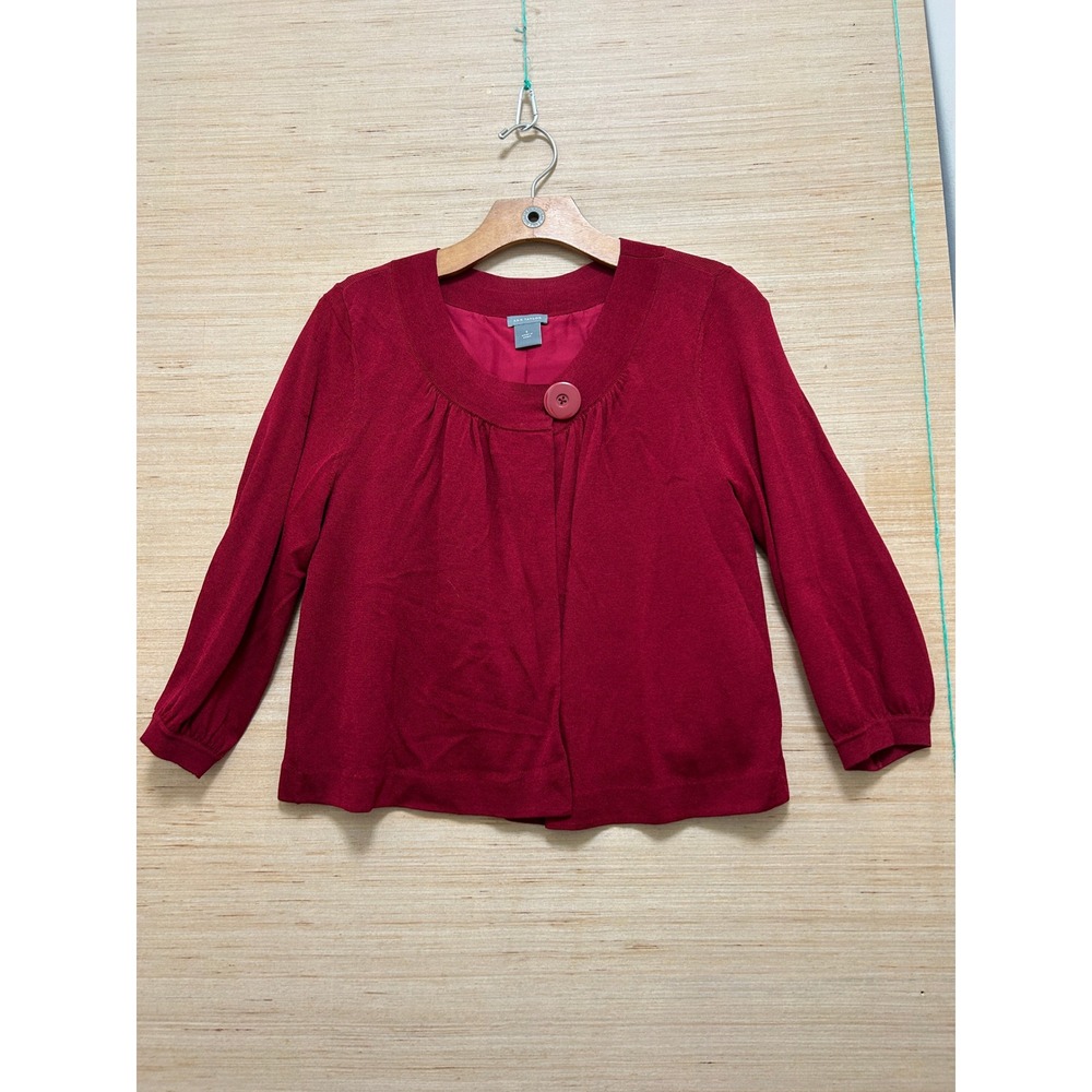 Ann Taylor Womens Cranberry Red Cropped 3/4 Sleeve Button Front Cardigan Size S